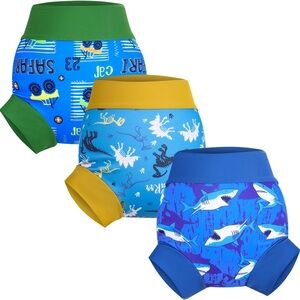NEW MooMooBaby Swim Diapers 3pc waterproof reusable Colorful Safari & Car Themed
